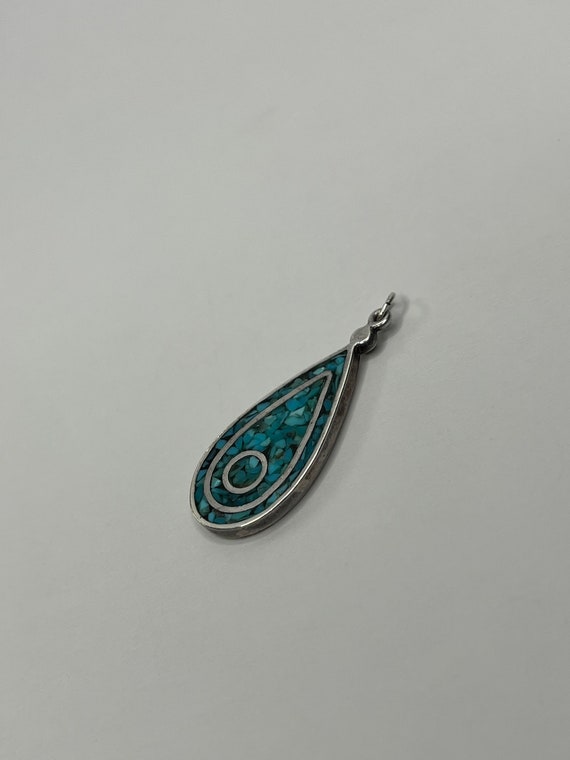 Vintage Native Sterling Silver Crushed Turquoise … - image 3