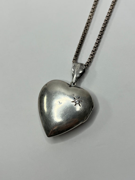 Vintage Sterling Silver Heart Cubic Zirconia Star… - image 1