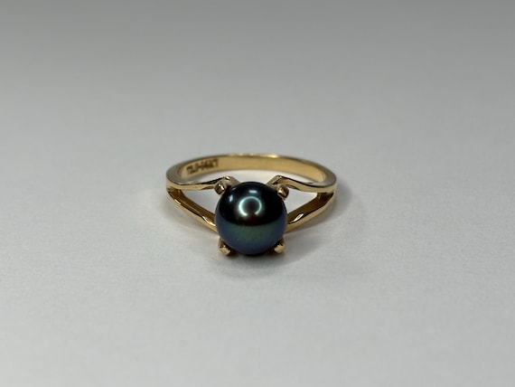 Vintage 14K Yellow Gold Tahitian Pearl Split Shank Ring
