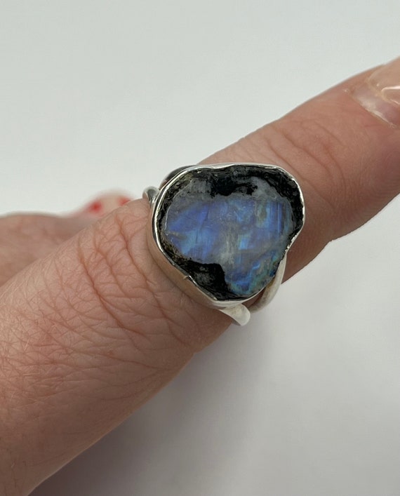 Antique Sterling Silver Rainbow Moonstone with Bl… - image 1