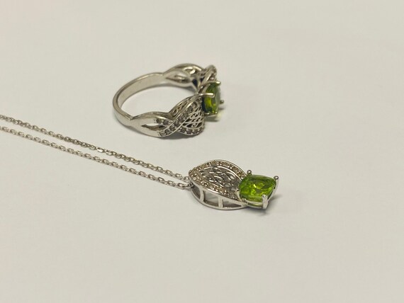 Sterling Silver Princess Cut Peridot and Cubic Zi… - image 6