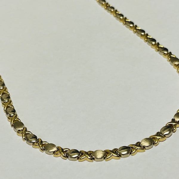Vintage Milros 14K Two Tone Gold XOXO Link Necklace