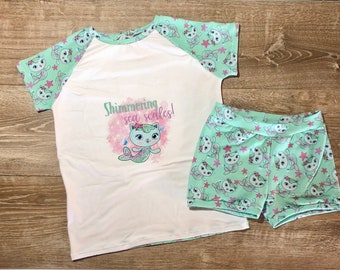 Dollhouse Mermaid Cat set | Joggers or Bummies and tee set or individual | Shirts and pants