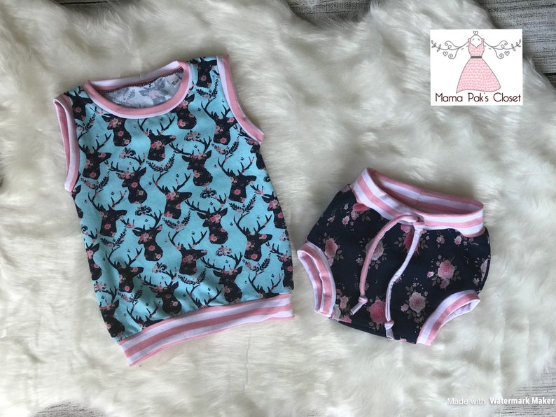12 Month Floral Deer Print Baby Girls Summer Set