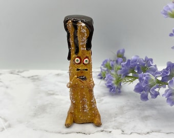 Chocolate Dipped Churro figurine, whimsical desk decor buddy, anthropomorphic food, one of a kind original art for foodie