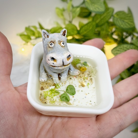 Baby House Hippo Figurine Miniature Grey Hippopotamus Etsy