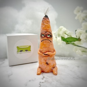 Original art Cranky Carrot sculpture, desk buddy, anthropomorphic food