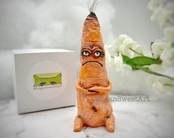 Original art Cranky Carrot sculpture, desk buddy, anthropomorphic food