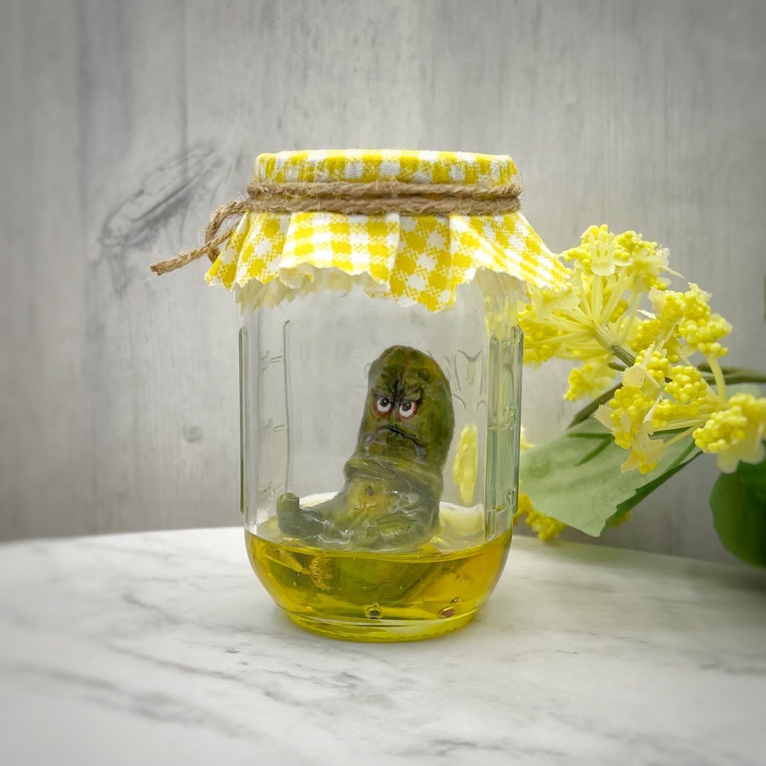 Grumpy Pickle in a Jar Sculpture One of a Kind Whimsical Art Etsy