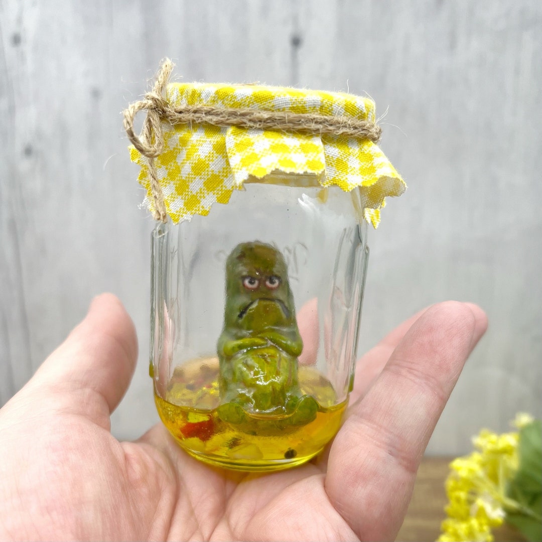 Grumpy Pickle in a Jar Sculpture One of a Kind Whimsical Art Etsy