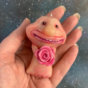 Blob Fish Holding Pink Rose, Cute Ornament, Ugly Creature, Nerd