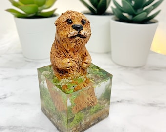 marine resin art Sea otter pup figurine cute creature one of a kind otter sculpture unique gift
