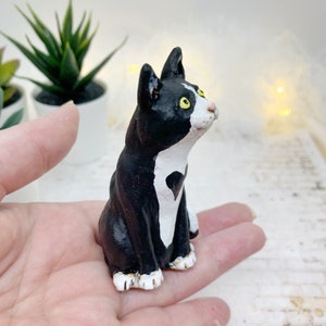 Tuxedo Cat Sculpture, Whimsical Black and White Kitty Figurine, Pet ...