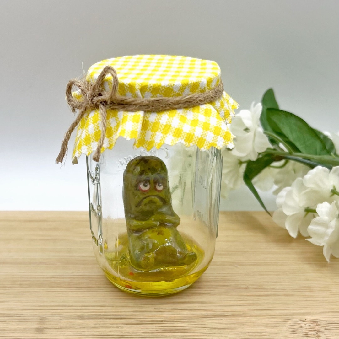 Grumpy Pickle in a Jar Sculpture One of a Kind Whimsical Art Etsy
