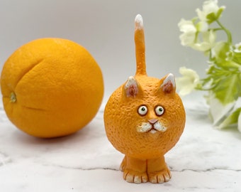 Little Orange Kitty, whimsical orange cat figurine, hand painted original sculpture, one of a kind cat lover gift