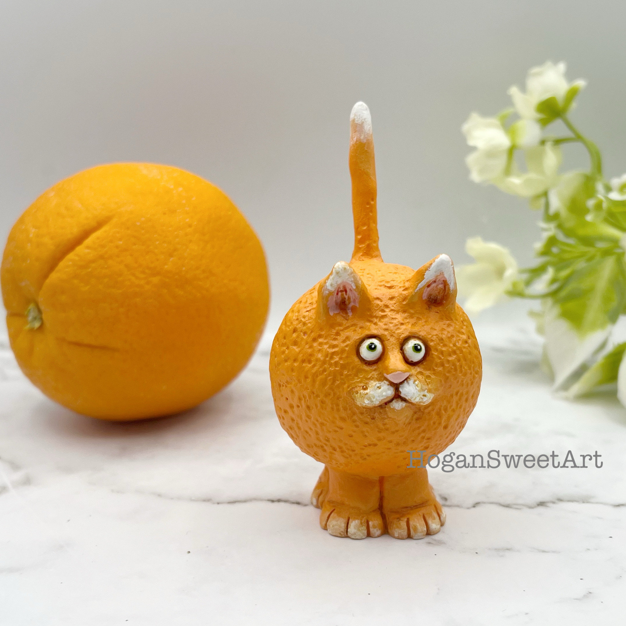Orange Kitty, Whimsical Orange Cat Figurine, Hand Painted Original