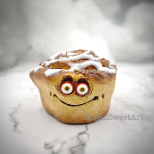 Cinnamon Roll figurine, whimsical breakfast bun buddy,original art for foodie