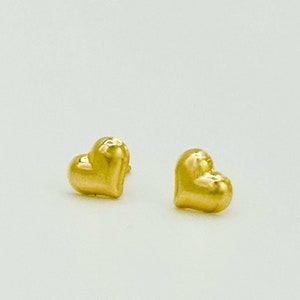 14K Gelbgold Kleine Puffy Herz Ohrstecker, Massivgold, Geschenke für Sie, Geschenk für Frau, Valentinstag Geschenk, Jahrestag Geschenk