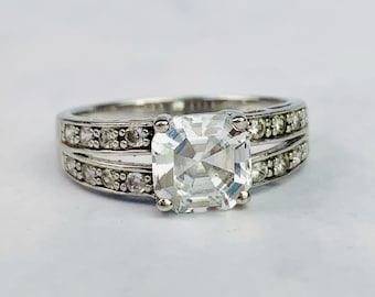 925 Silver Square Cut Diamonique Cubic Zirconia DQCZ Engagement Ring / Promise Ring - Size 8.25 US