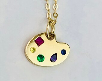 9K Gold Artist Palette Charm: Multi-color CZ Pendant Canada