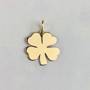 14K Yellow Gold Four Leaf Clover Charm / Pendant - 9.7mm x 9.7mm *optional 14K Gold Cable Link Chain 16&quot; or 18&quot;