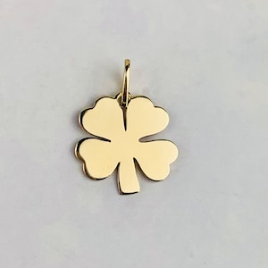 14K Yellow Gold Four Leaf Clover Charm / Pendant - 9.7mm x 9.7mm *optional 14K Gold Cable Link Chain 16" or 18"