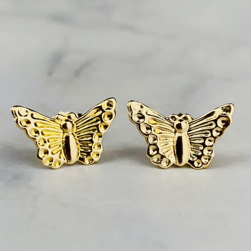 14k Gold Butterfly Earrings Solid Gold Studs Big Gold Etsy
