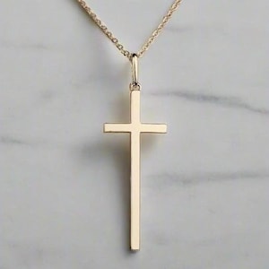 14K Solid Yellow Gold Cross Pendant: Minimalist Religious Gift