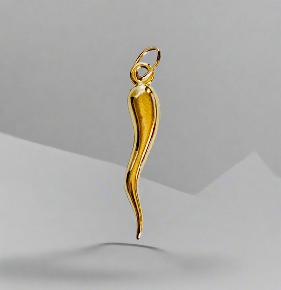 14K Gold 24mm Italian Horn Charm / Pendant - Corno 3D
