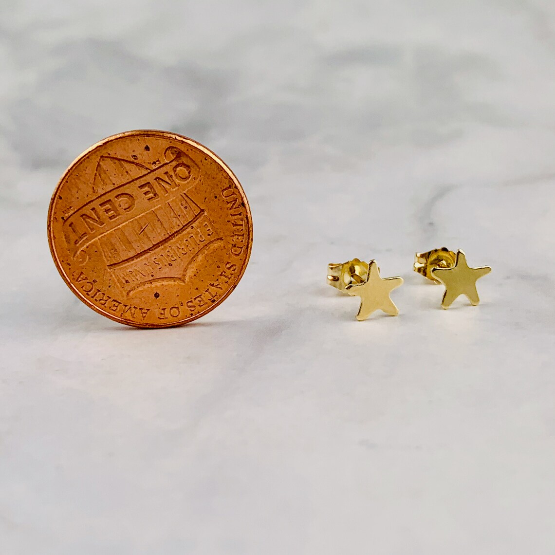 14K Solid Gold Star Stud Earrings Etsy