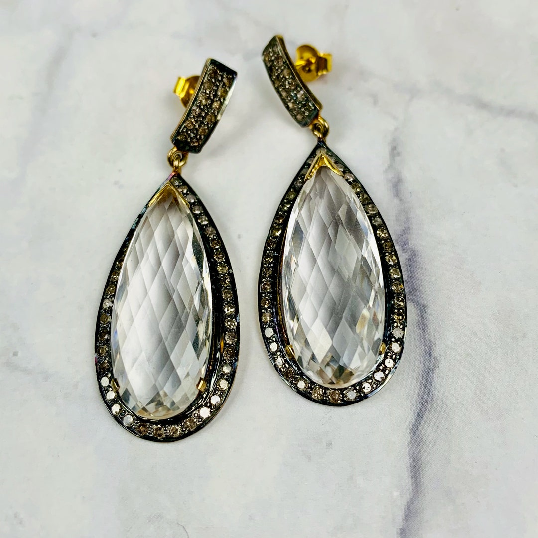 Vintage Designer Black Rhodium Plated 14K Gold Teardrop White - Etsy