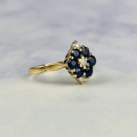 Vintage 9K Gold Sapphire and Diamond Cluster / Ma… - image 2