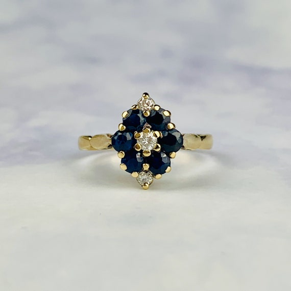 Vintage 9K Gold Sapphire and Diamond Cluster / Ma… - image 1