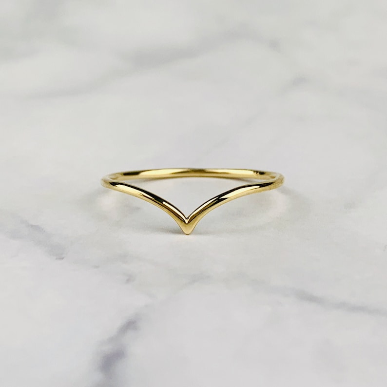 14K Solid Gold Wishbone Chevron V Stackable Ring Size 6 US
