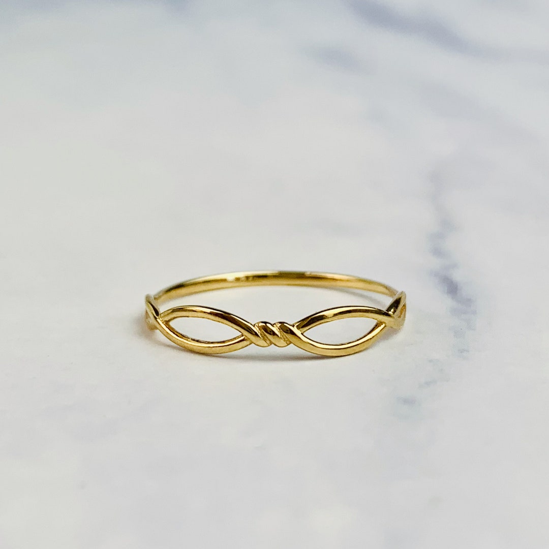 14K Solid Gold Twisted Infinity Symbol Stacking Ring / Stackable Ring ...