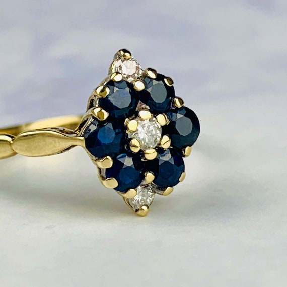 Vintage 9K Gold Sapphire and Diamond Cluster / Ma… - image 5