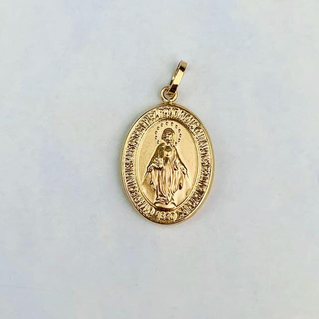 14K Yellow Gold Miraculous Medal Pendant: Virgin Mary Charm - Etsy