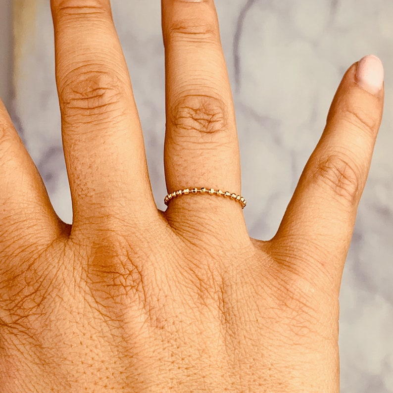 14K Solid Gold Diamond Cut Bead Chain Ring / Soft Ring / Etsy