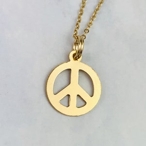 14K Yellow Gold Peace Sign Pendant Charm: Delicate Necklace Option