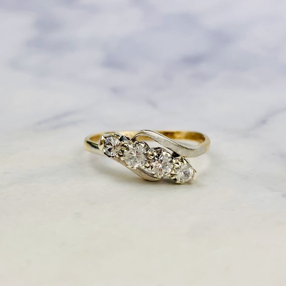 Vintage 9K/9ct Yellow and White Gold Four Stone /… - image 1