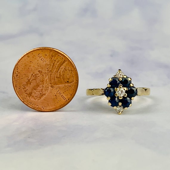 Vintage 9K Gold Sapphire and Diamond Cluster / Ma… - image 6