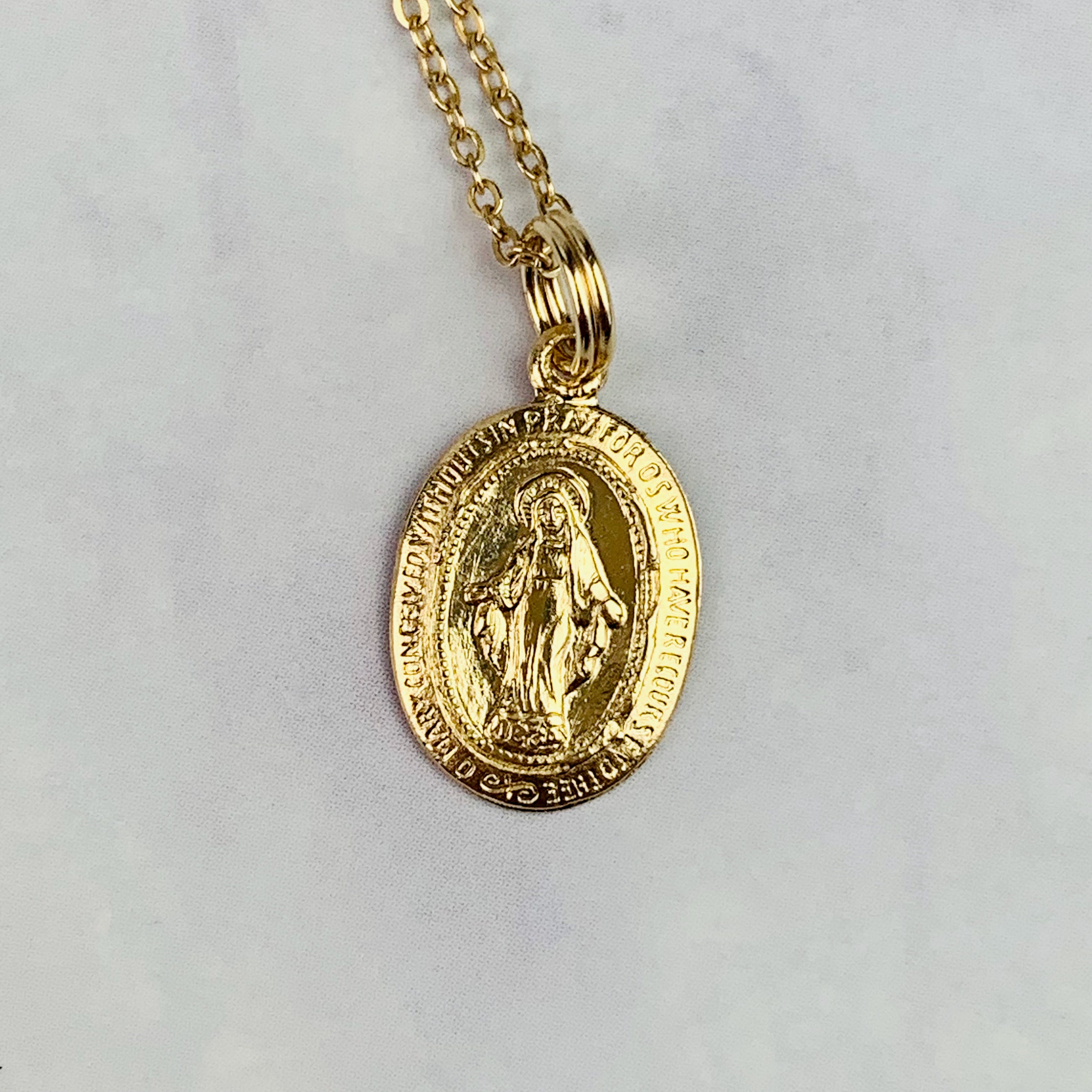 14K Yellow Gold Miraculous Medal: Virgin Mary Charm Pendant - Etsy