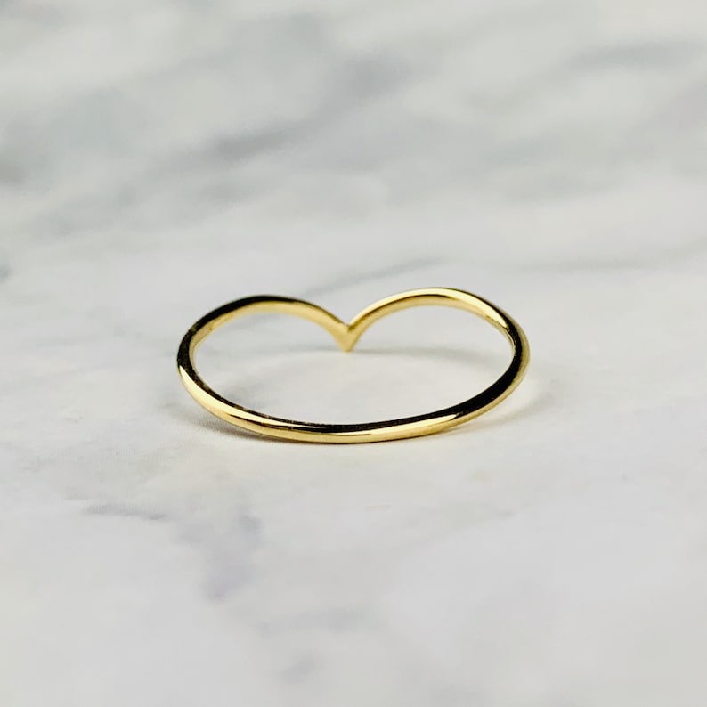 14K Solid Gold Wishbone Chevron V Stackable Ring Size 6 US