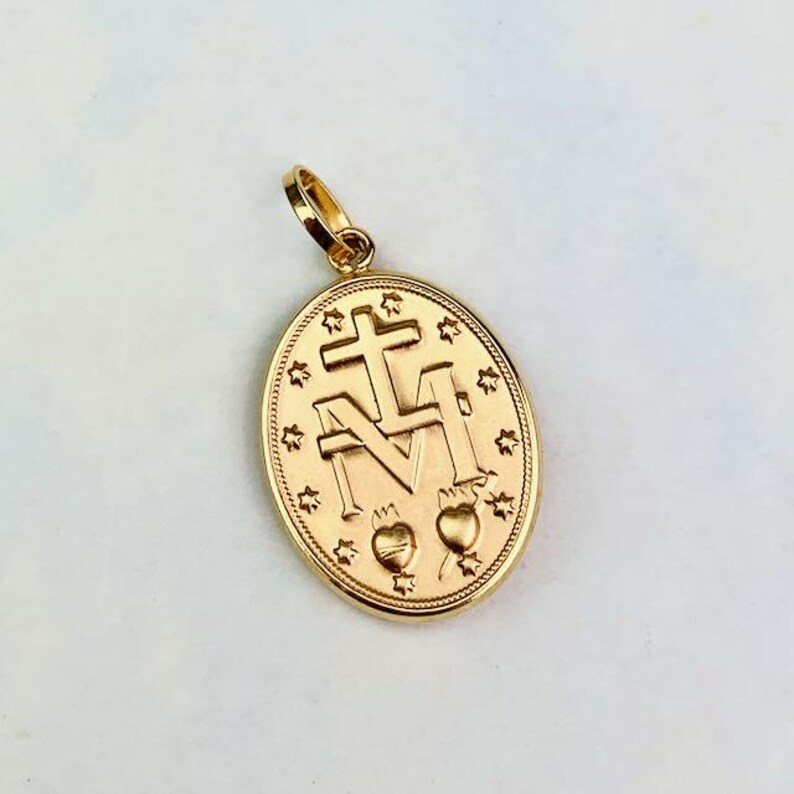 14K Yellow Gold Miraculous Medal Pendant: Virgin Mary Charm - Etsy