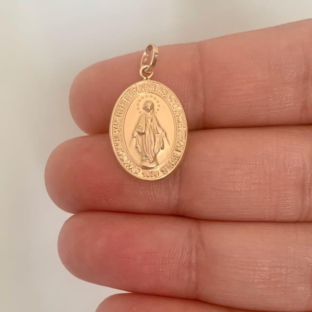14K Yellow Gold Miraculous Medal Pendant: Virgin Mary Charm - Etsy