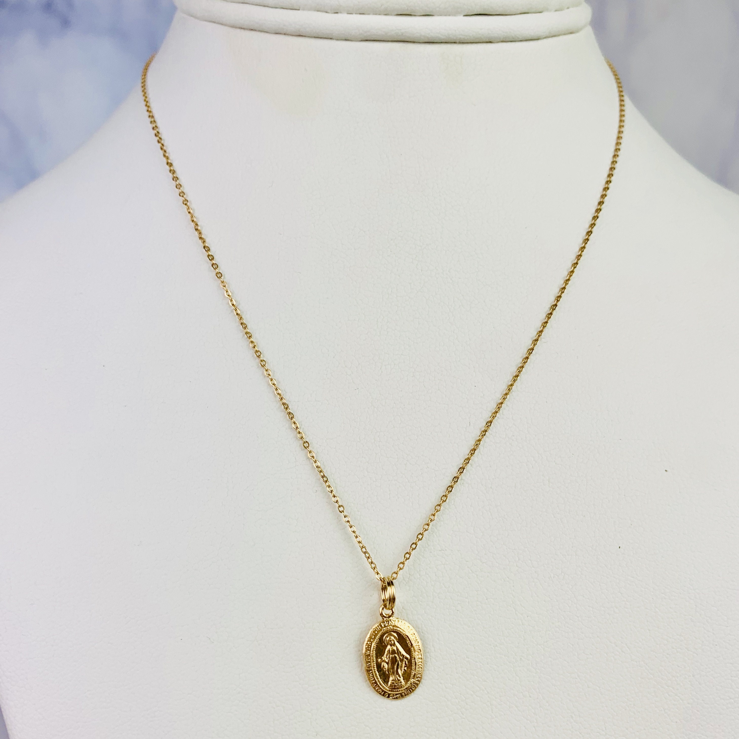 14K Yellow Gold Miraculous Medal: Virgin Mary Charm Pendant - Etsy
