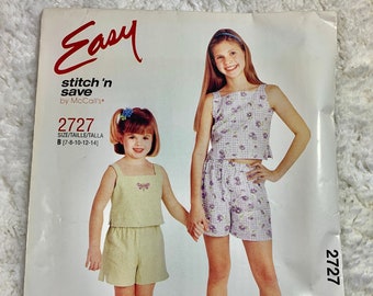 kids clothing casual summer wear McCall's Stitch 'N Save 2727 Vintage Sewing Pattern Children's and Girls' Tops and Shorts Size 7-14 kids clothing casual summer wear McCall's Stitch 'N Save 2727 Vintage Sewing Pattern Children's and Girls' Tops and Shorts Size 7-14