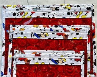 Mickey Mouse Project Bags for Crafting, Cross Stitch, Coloring, Quilting & More / choice of 3 sizes / clear vinyl front / zipper with charm