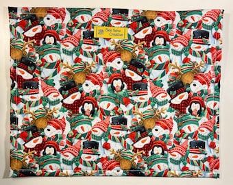 Snowmen and Friends Project Bag for Crafting, Cross Stitch, Coloring, Quilting & More / choice of 3 sizes / clear vinyl front / zipper charm