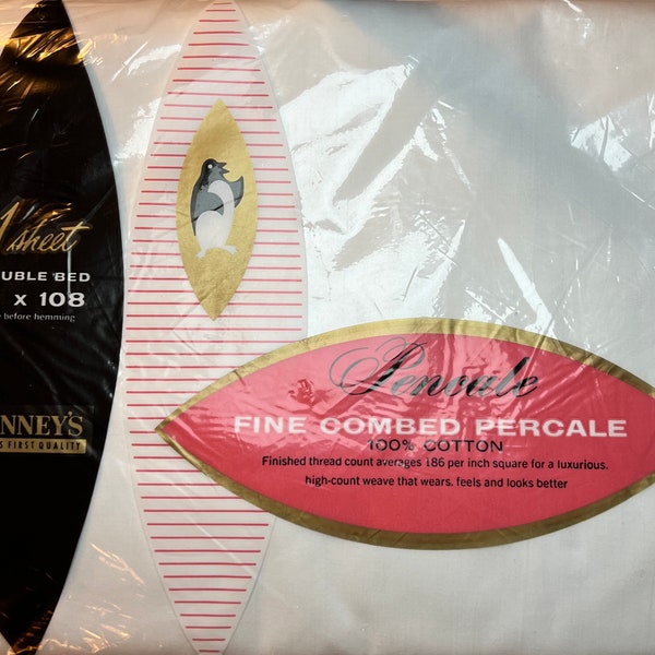 Vintage Solid White Flat Full Sheet / J.C. Penney / Pencale Fine Combed Percale / all cotton